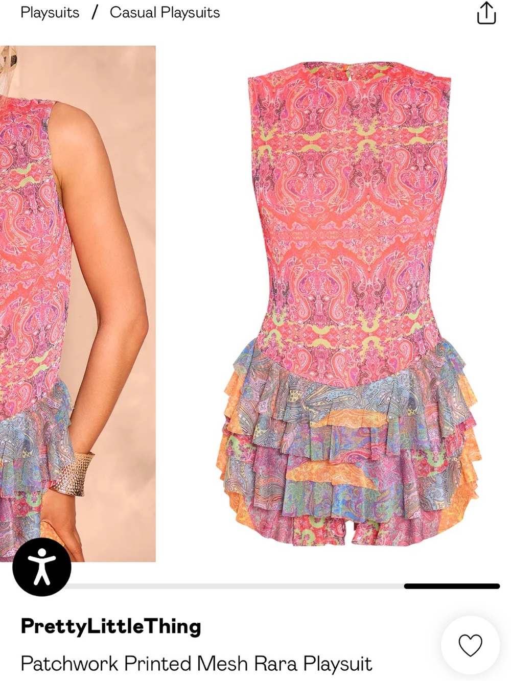PrettyLittleThing Pink Multi Patchwork Ruffle Mesh  RaRa Playsuit